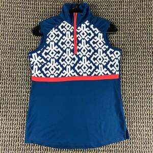 Bermuda Sands Women's S Sleeveless Golf Polo 1/4 Zip Blue White Geometric